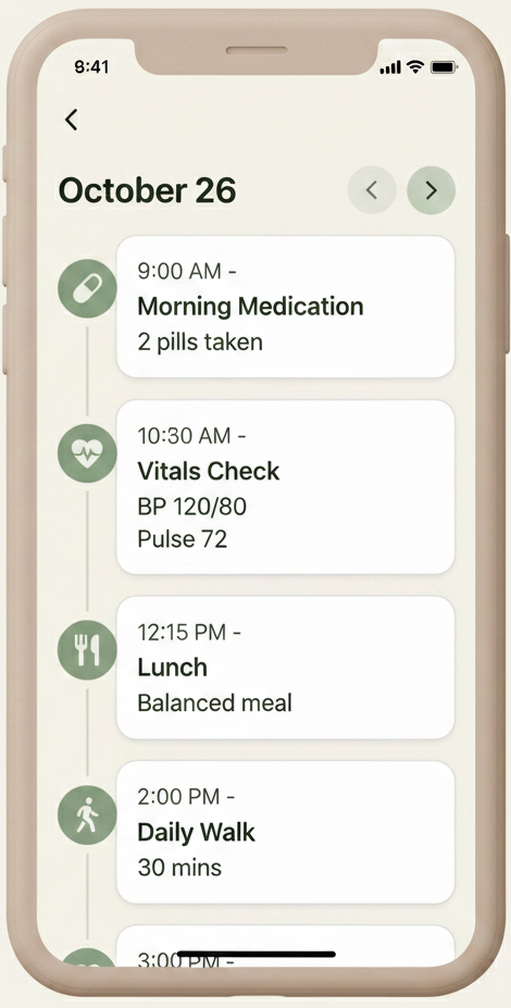 CareLog App Interface Mockup